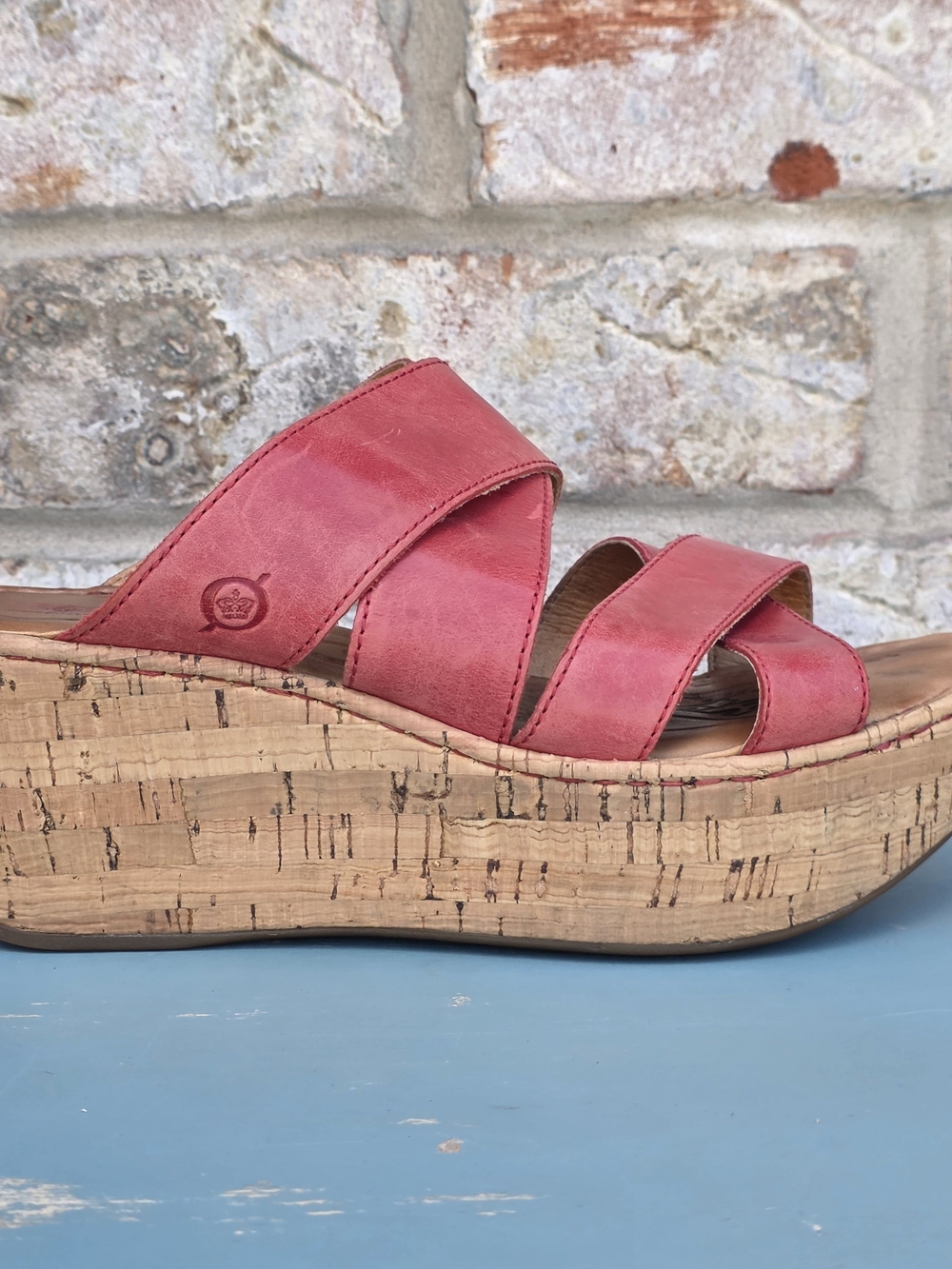 Born Pink Leather Cork Wedge Comfort Slide Sandals Size 7 - Picture 3 of 12